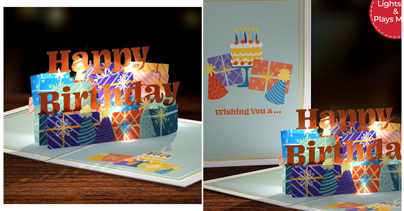 Wishing You a Happy Birthday Music and Lights Pop-Up Card بطاقة معايدة منبثقة مزينة بالموسيقى والأضواء، نتمنى لك عيد ميلاد سعيد بطاقة معايدة منبثقة مزينة بالموسيقى والأضواء، نتمنى لك عيد ميلاد سعيد - الصورة 1